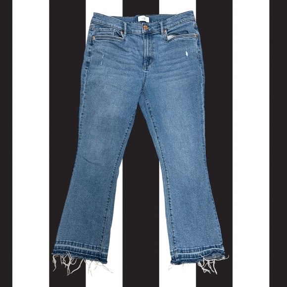 LOFT High Waist Flare Crop Jeans Medium Wash Raw Hem Blue Denim Women’s 8 29X25 - Picture 1 of 12